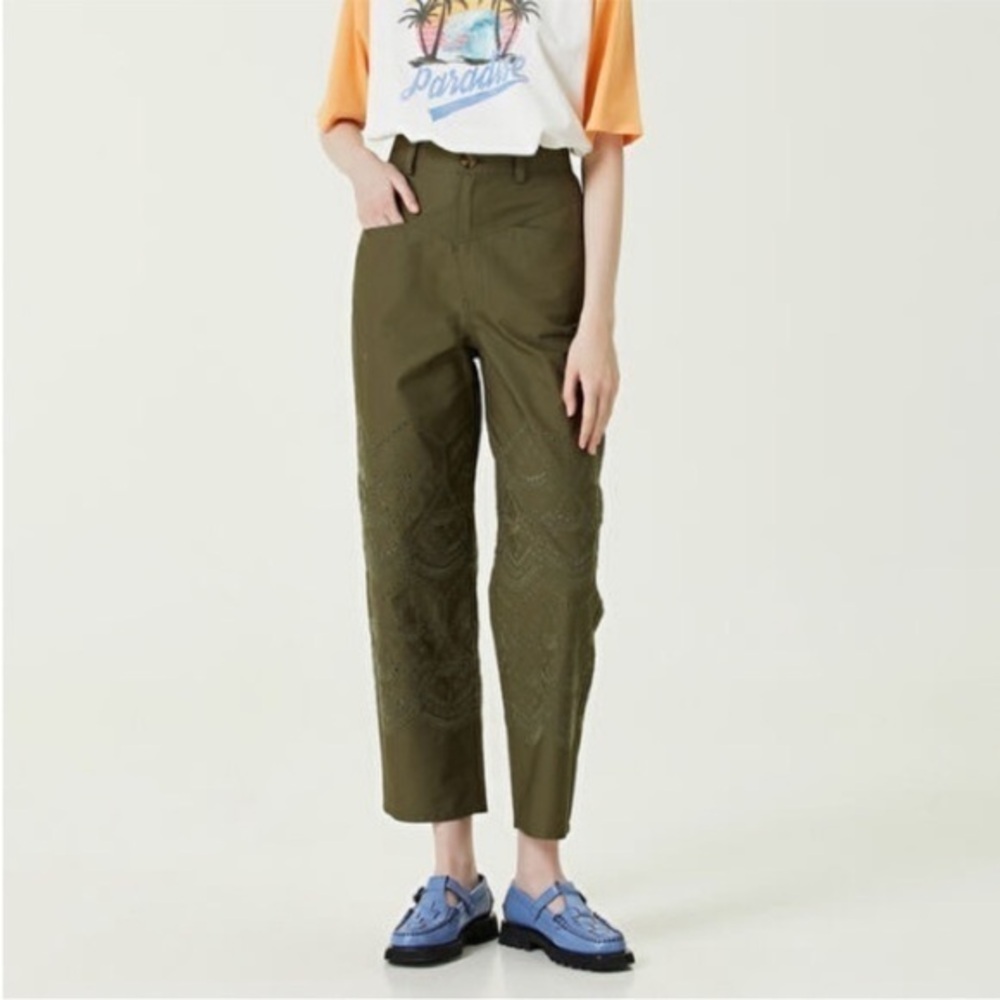 NWT Maje Pants Pinod Eyelet Straight Leg in Khaki Green